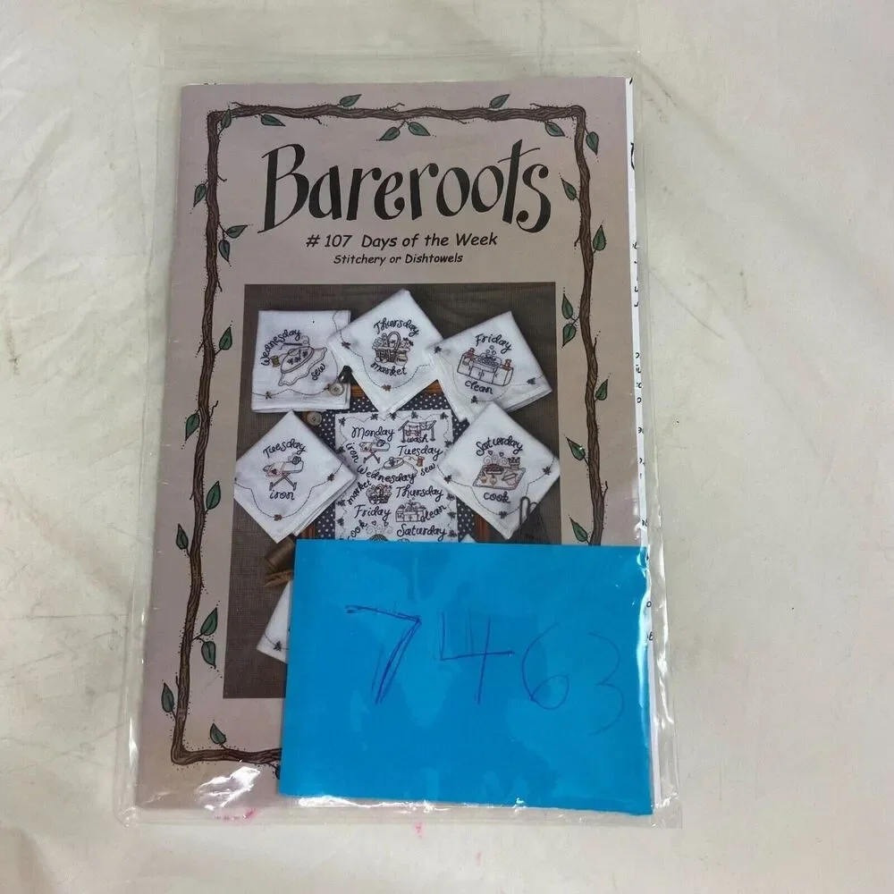 #7495 Bareroots #107 Days of the Week Stitchery or Dishtowels Pattern